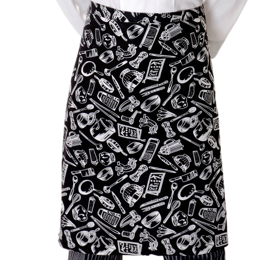2022 knee length printing cafe staff apron for waiter chef apron