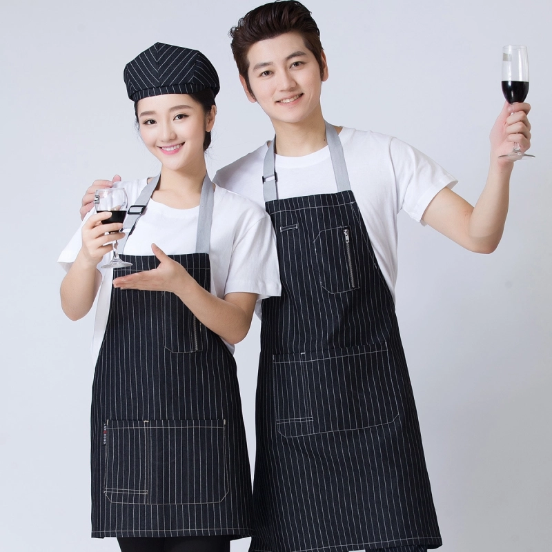 2025 denim stripes dessert store staff apron cheap stripes waiter apron fresh store halter apron