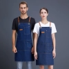 2022 blue denim super market staff apron waiter apron fresh store halter apron both for women and men