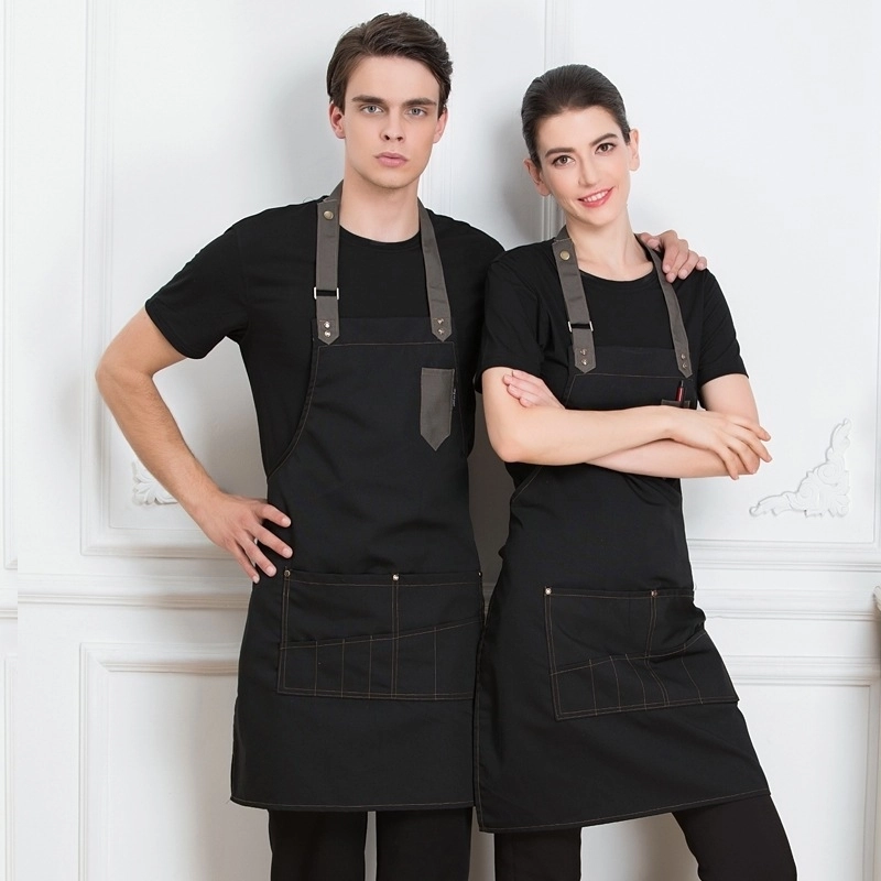 2025 English style canvas long halter apron super market vegetable store  pub apron