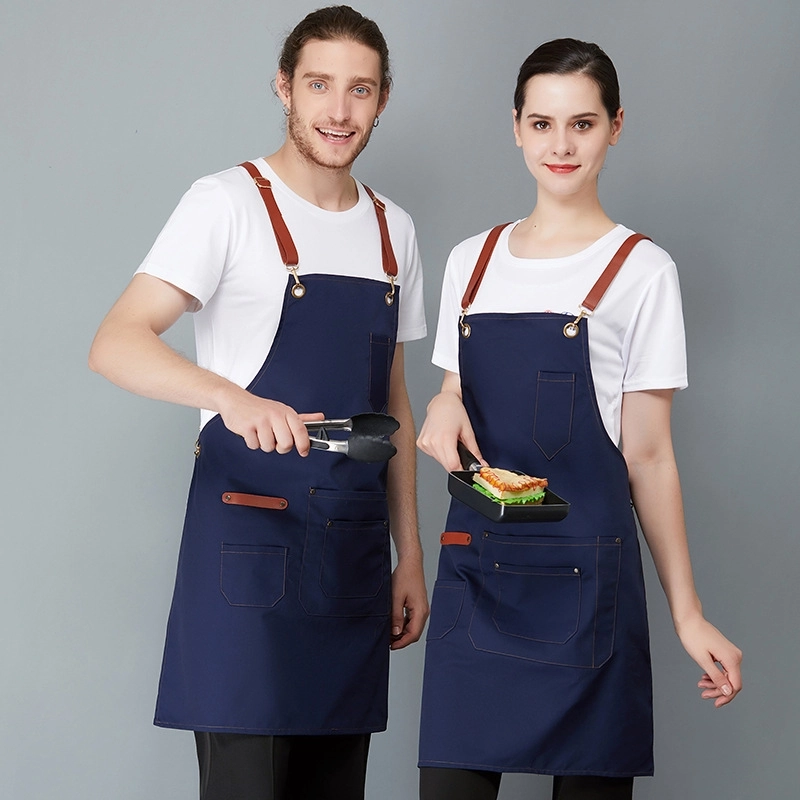 2025 English style dual pocket long apron super market vegetable store denim pub apron