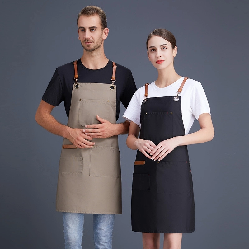 2025 English pocket long halter apron super market vegetable store denim pub apron