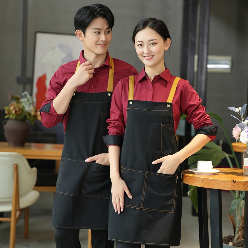 Professional Water-Resistant Black Denim Bib Apron - Adjustable Heavy-Duty Utility Uniform for Chefs, Baristas & Crafters
