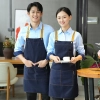 2025 fashion upgraded black denim young  halter apron kitchen water proof apron uniform
