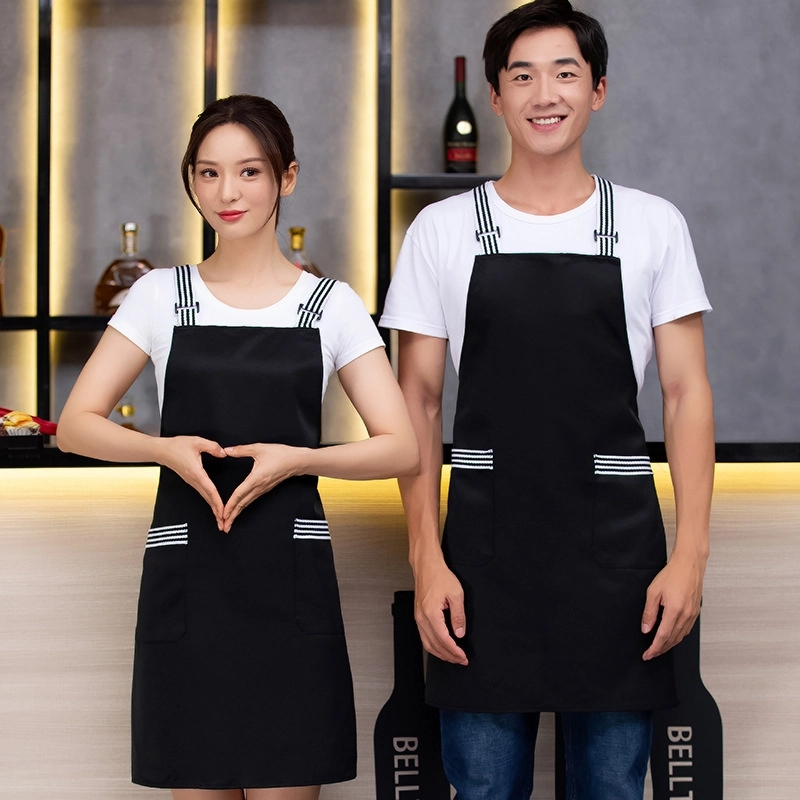 2025 fashion upgraded black denim young  halter apron cafe water proof apron uniform