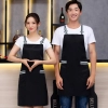 2025 fashion upgraded black denim young  halter apron cafe water proof apron uniform Color color 1