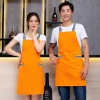 2025 fashion upgraded black denim young  halter apron cafe water proof apron uniform Color color 3