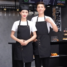 2025 Asian  fruit store work apron mid-length  halter apron cafe pub waiter  apron denim fabric