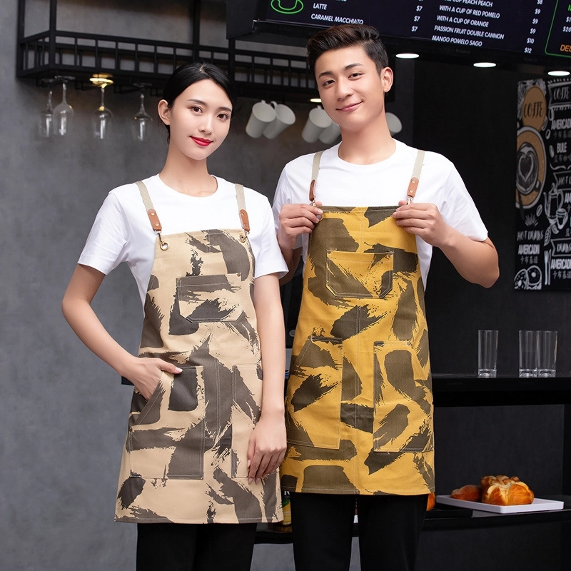 2025 camouflage printing work apron chef halter apron cafe pub waiter apron