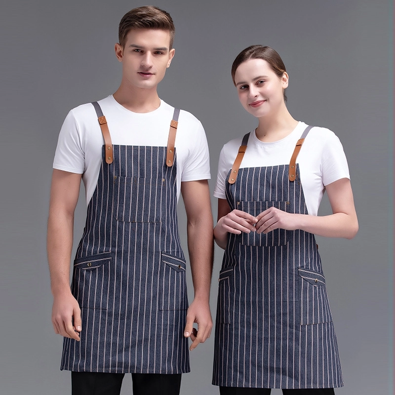 2025 high quality restaurant staff work apron chef halter apron wide stripes apron