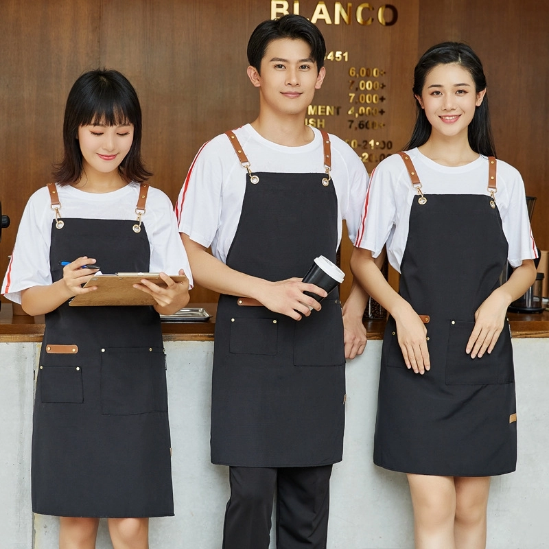 2025 solid color breathable fabric restaurant apron chef halter apron working apron