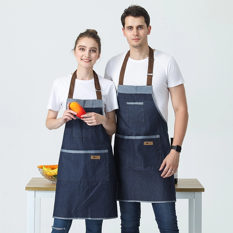 2025 cheap black/blue denim halter apron fruit store apron long apron household apron