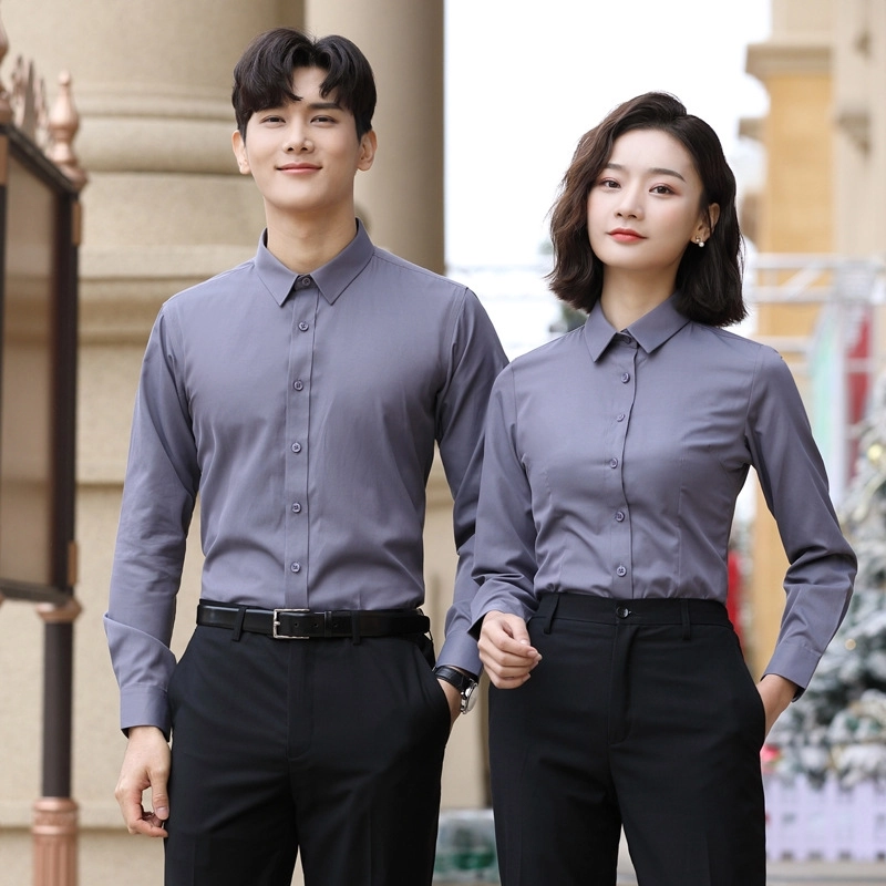 2025 fashion high quality fabric office work  shirt staff uniform women men shirt