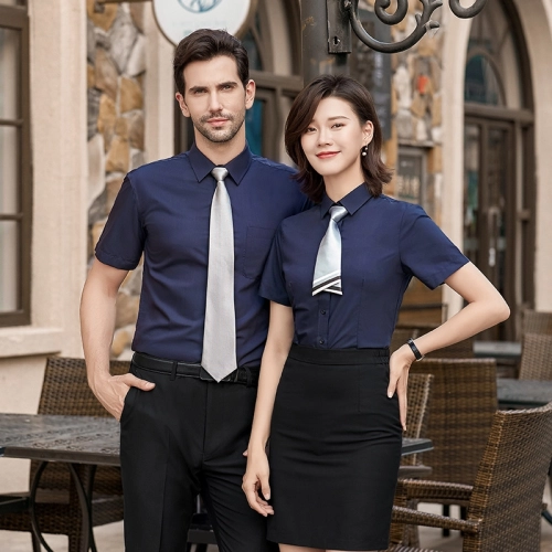 2025 summer short sleeve long sleeve cafe pub stripes printing office work  shirt  uniform women men shirt