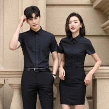 2025 summer short sleeve  cafe pub  solid color office work  shirt  uniform women men shirt