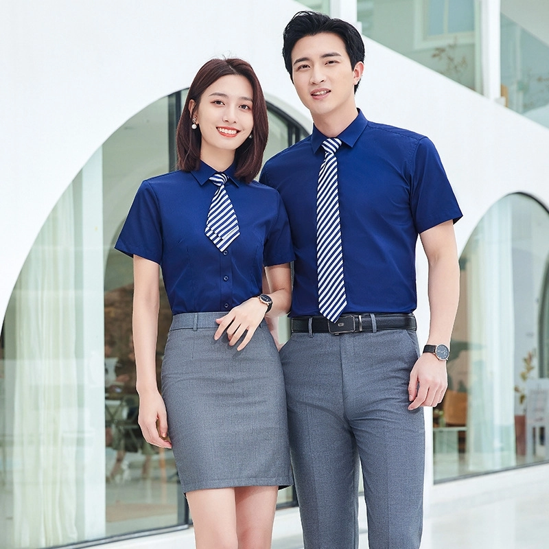 2025 summer short sleeve  cafe pub  solid color office work  shirt  uniform for women men