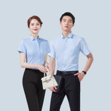 2022 short sleeve solid color office formal work  shirt  uniform for women men business shirt