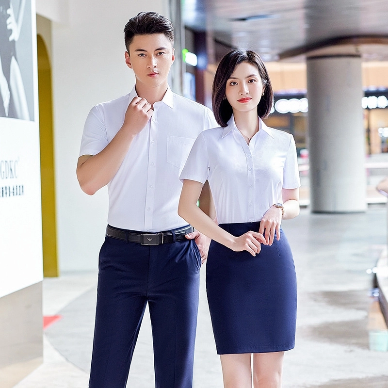 2025 short sleeve cheap price office formal work  shirt for women men business shirt uniform