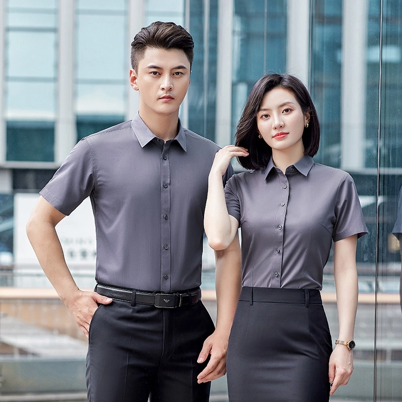 2025 short sleeve office business formal work  gray shirt for women men shirt discount
