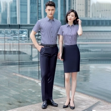 2025 short sleeve office business formal work  stripes shirt for women men shirt discount