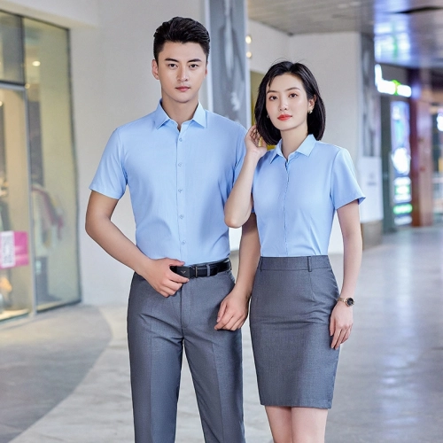 2022  fashion short sleeve office business work  stripes shirt for women men shirt wholesale
