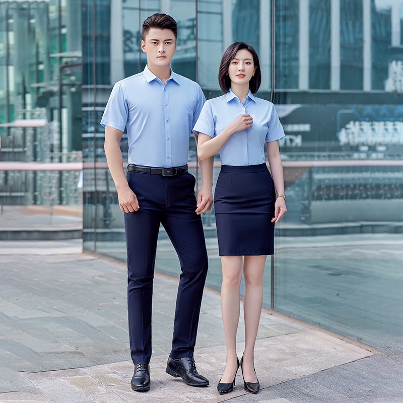 2022  fashion short sleeve office business  men  women shirt  uniform wholesale