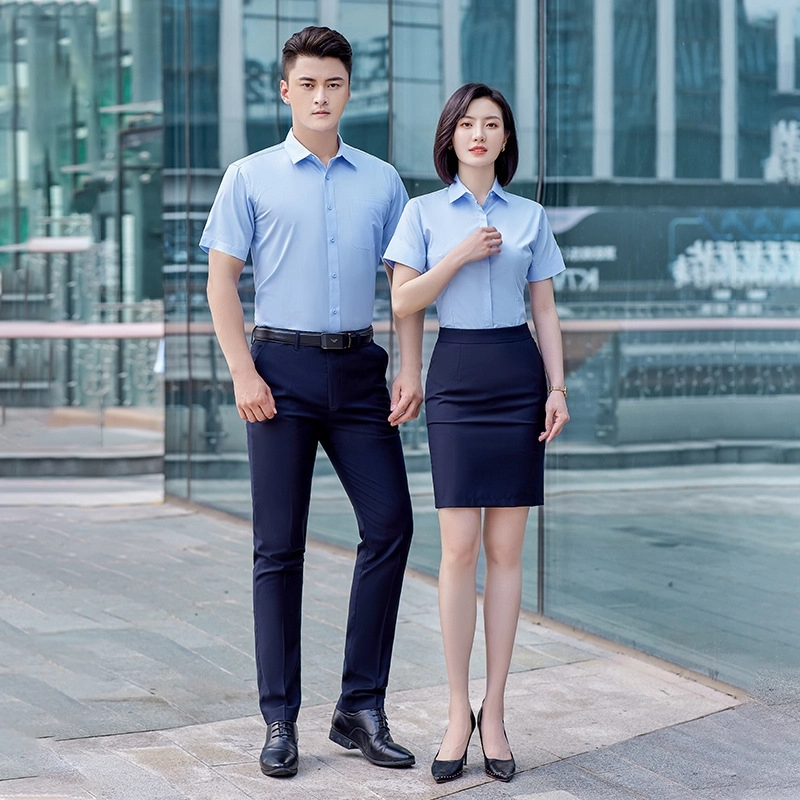 2025 fashion short sleeve office business men women shirt uniform wholesale