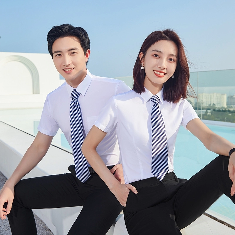 2025 fashion short sleeve office business men women shirt uniform wholesale factory