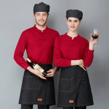 2025 Chinese style long sleeve  tshirt working uniform wholesale price waiter t-shirt