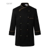 fashion double-breasted chef coat chef jacket uniform with airhole Color black coat(gold hem)