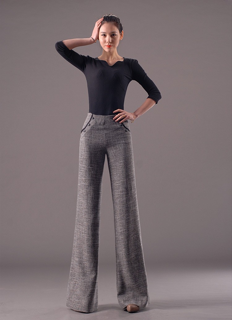 Korea linen invisible zipper office career work women's wide leg pant trousers jeans