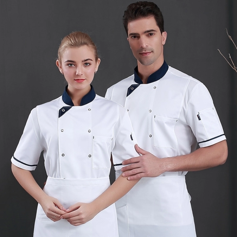 2025 summer thin fabric short sleeve chef  coat  invisiable button chef jacket uniform workwear for chef