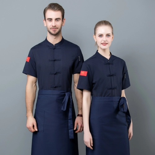 2025 Chine Flag print chef jacket uniform workwear baker  chef blouse