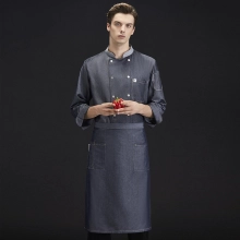 2022   long  sleeve denim fabric chef master chef jacket  discount bread house  baker  chef blouse jacket cheap price