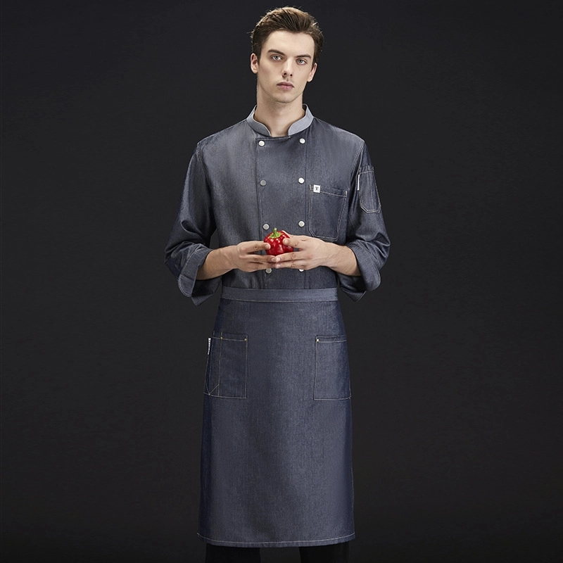 2025 long sleeve denim fabric chef master chef jacket discount bread house baker chef blouse jacket cheap price