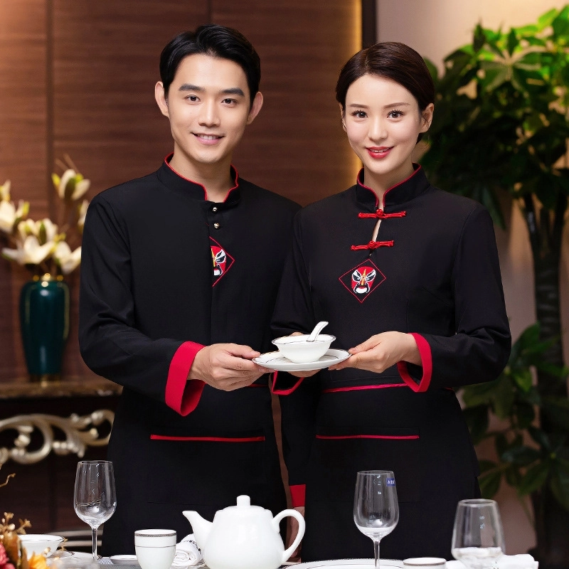 2025 Chinese style sleeve tea house waitress waiter blouse jacket cafe wait staf uniform