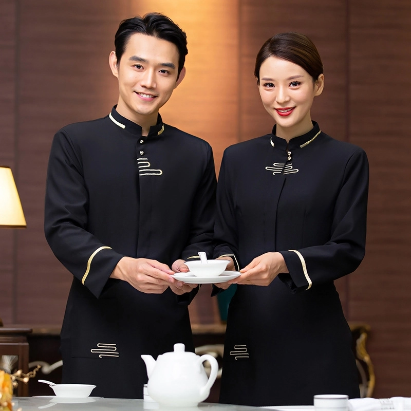 2025  Asian design long sleeve  tea house  waitress waiter  blouse jacket cafe  wait staf uniform