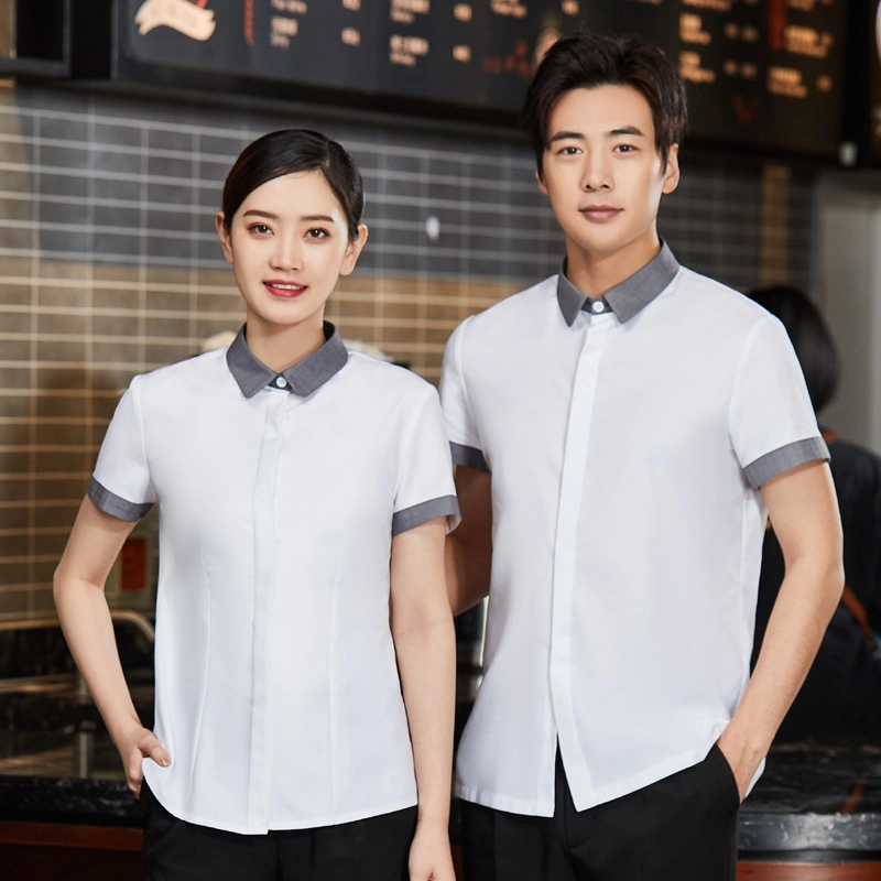 2025 Asian design short sleeve tea house waitress waiter jacket cafe wait staf uniform discount