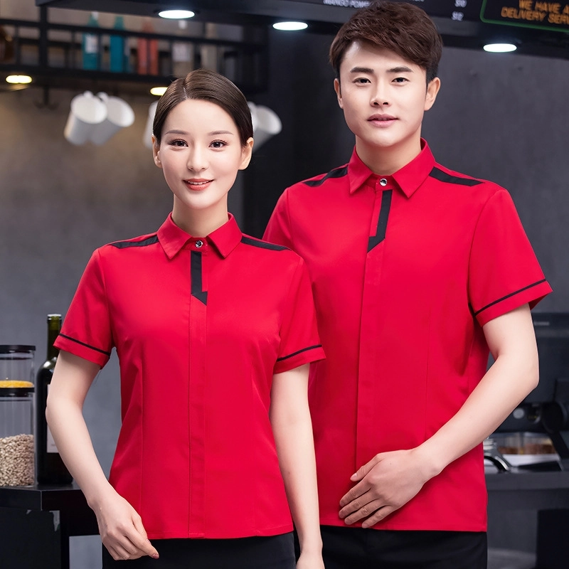 2025 Korea style young short sleeve tea house/ hot pot waitress waiter jacket wait staf uniform