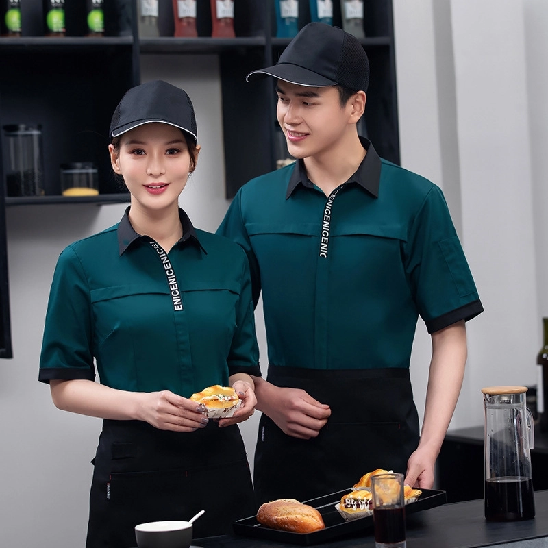 2025 wholesale young short sleeve tea house/ hot pot waitress waiter jacket wait staf uniform