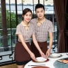 2025  checkered printing short sleeve  tea house/ hot pot men women waitress waiter jacket  wait staf uniform