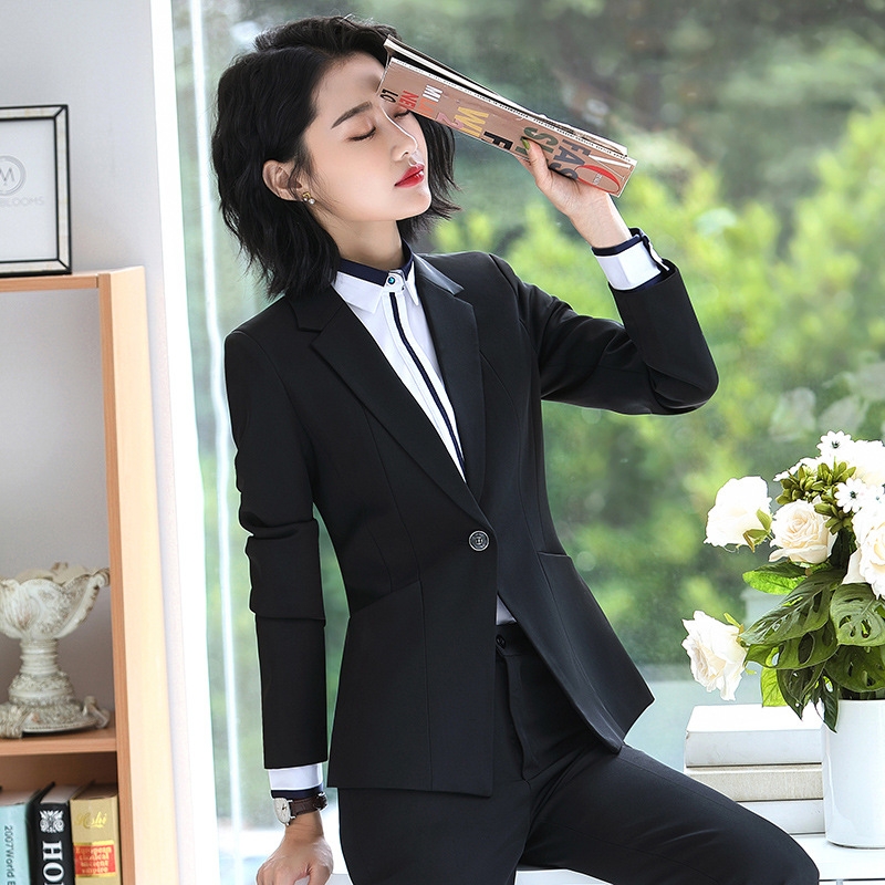 fashion upgrade business office lady women suit sales representative pant suit as uniform