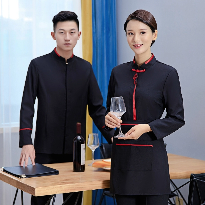 2025 Chinese design long sleeve  tea house/ hot pot  staff working wear waitress waiter jacket  wait staf uniform
