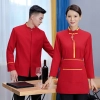 2025 Chinese design long sleeve  tea house/ hot pot  staff working wear waitress waiter jacket  wait staf uniform