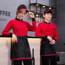 2022  high quality long sleeve pub  waiter waitress tshirt uniform factory supplier