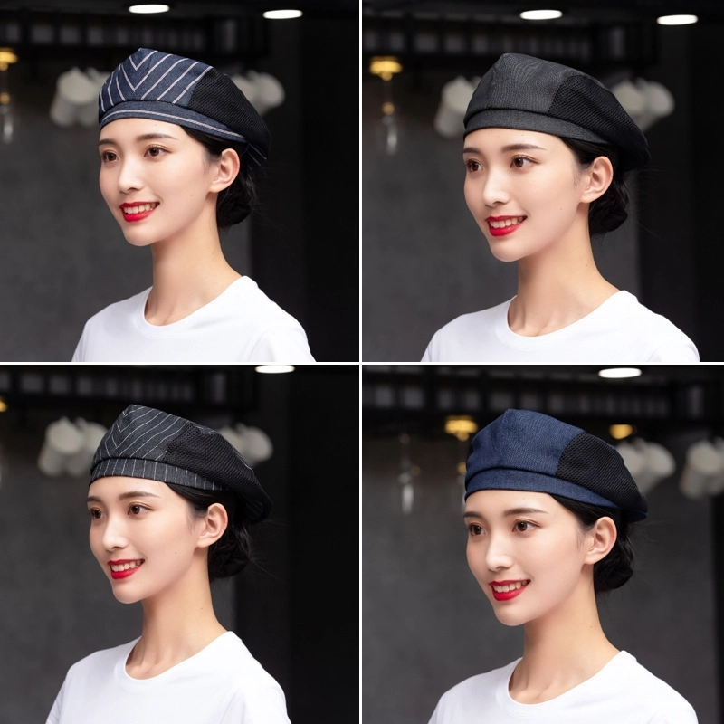 fashion Europe style denim breathable mesh waiter chef beret hat