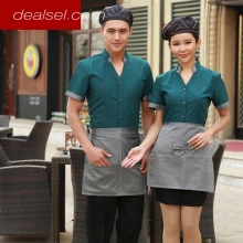 fashion V collar short sleeve thin uniform for waiter waiteress