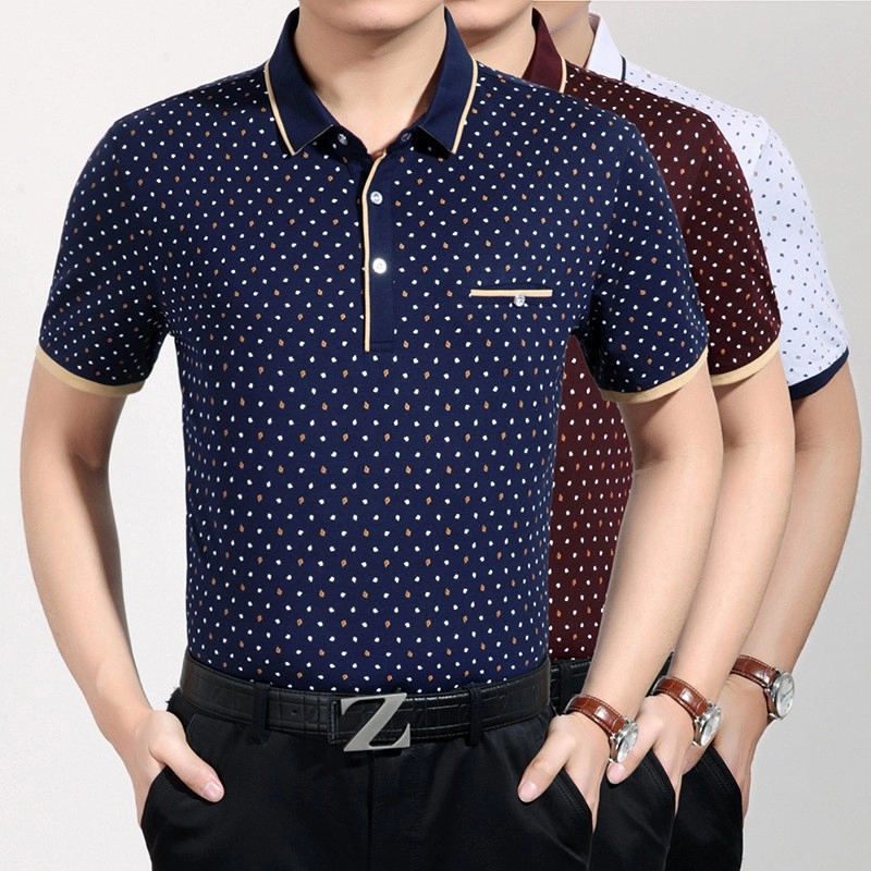 2015 middle-aged small leaf print men's tshirt