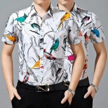 nice bird printing high-grade the silky luster man shirt