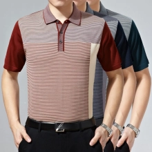 thin stripes business men's T-shirt short sleeve jacquard